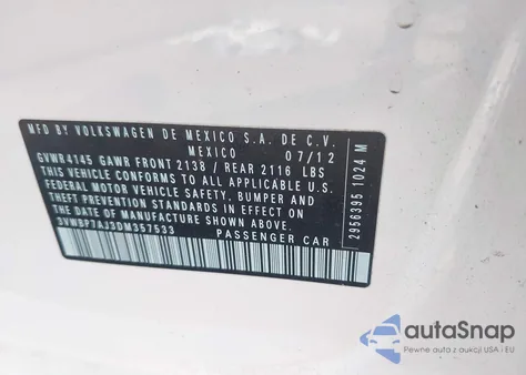 2013 Volkswagen Jetta 2.5L Se from USA, damaged, VIN 3VWBP7AJ3DM357533